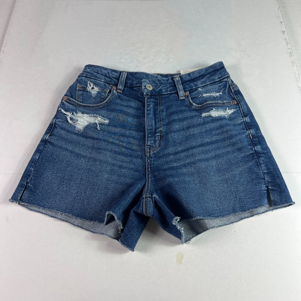 American Eagle Shorts Women's 4 Curvy Mom High Rise Blue Cut Off Stretch Denim